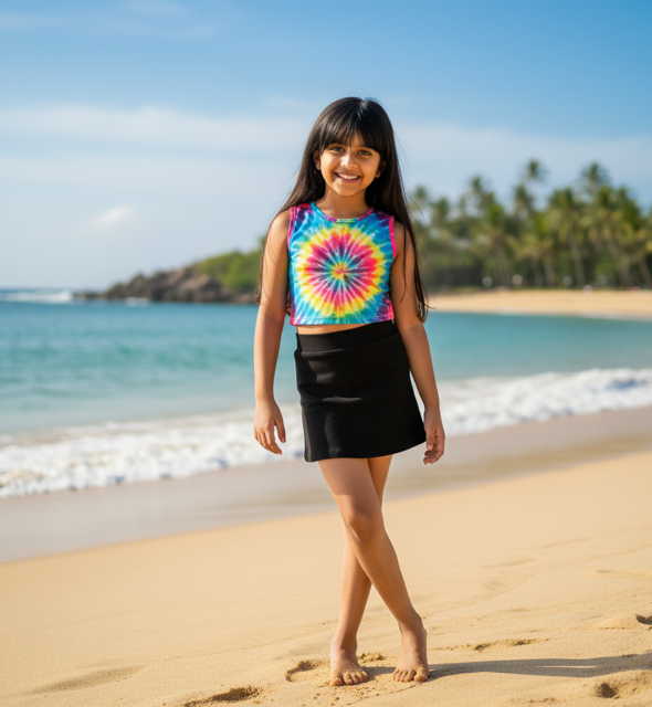 Rainbow Tie-Dye Cotton Blend Crop Top