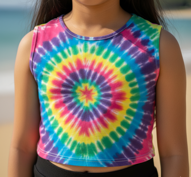 Rainbow Tie-Dye Cotton Blend Crop Top - Image 3