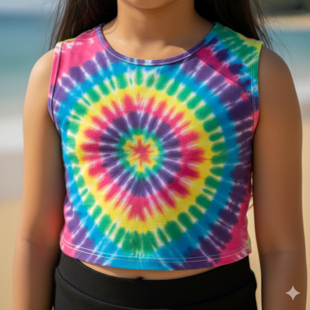 Rainbow Tie-Dye Cotton Blend Crop Top - Image 3