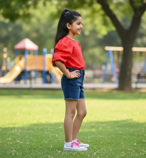 Red Cotton Blend Top with Puff Sleeves - Image 3