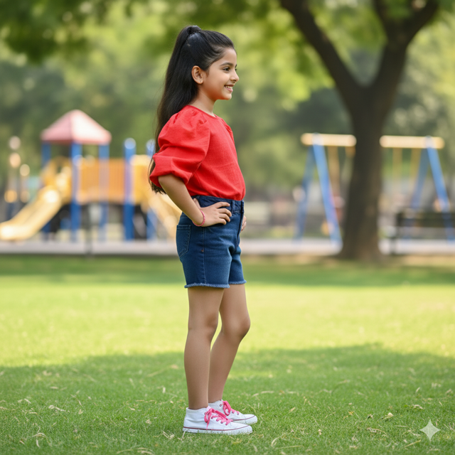 Red Cotton Blend Top with Puff Sleeves - Image 3