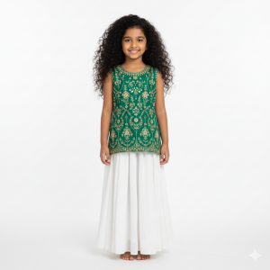 Emeral Green Voile Embroidered Tunic Top