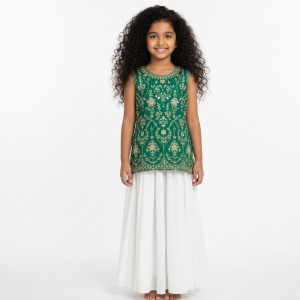 Emeral Green Voile Embroidered Tunic Top