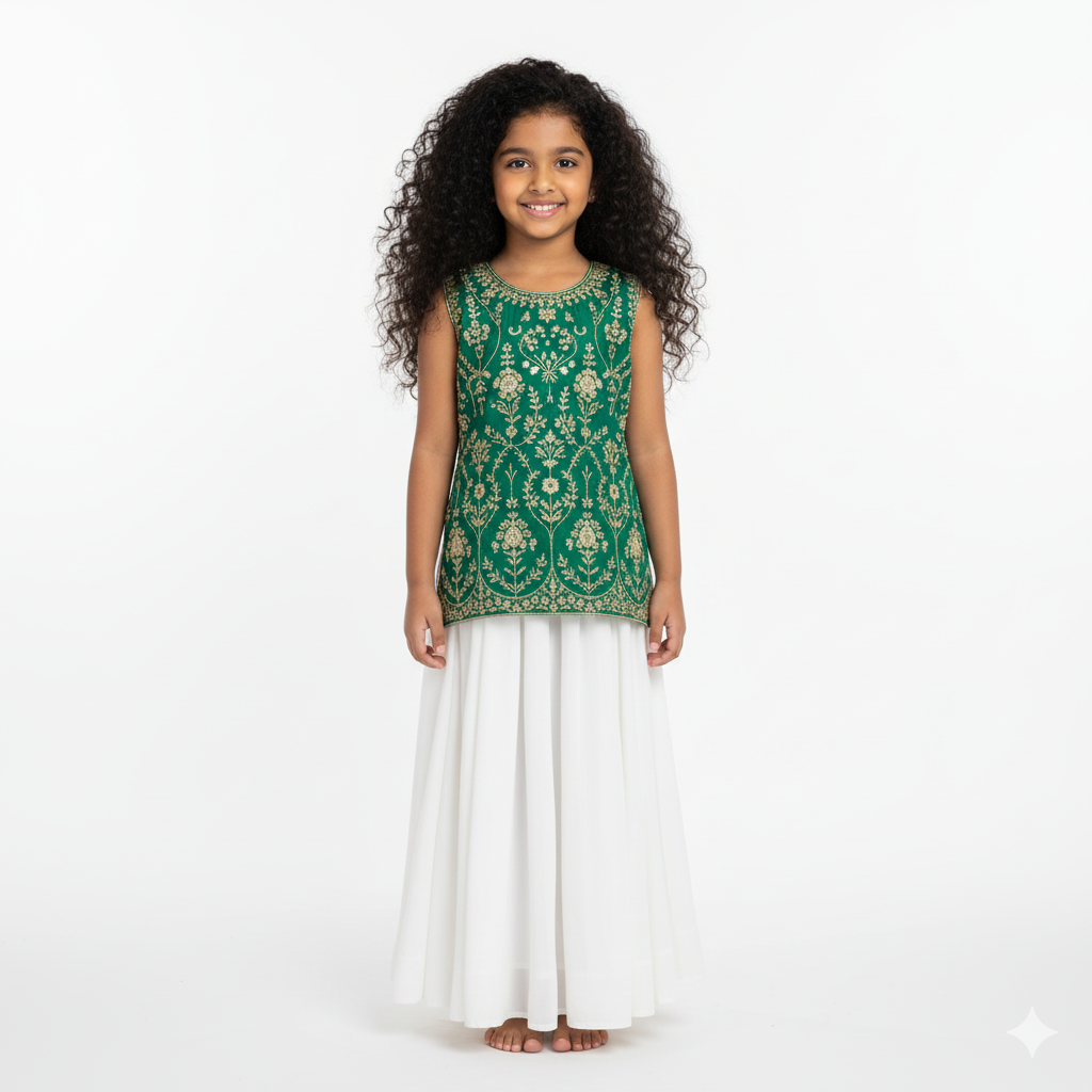 Emeral Green Voile Embroidered Tunic Top