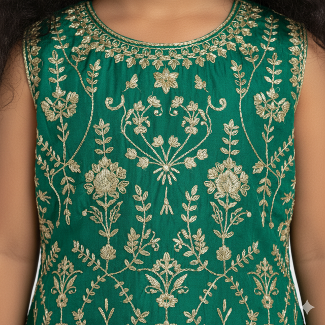 Emeral Green Voile Embroidered Tunic Top - Image 3