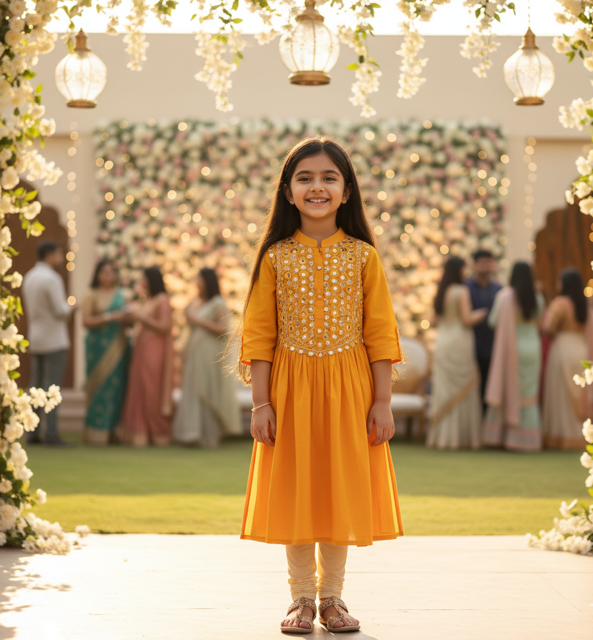 Yellow Cotton Mirror Work Kurta - Image 2