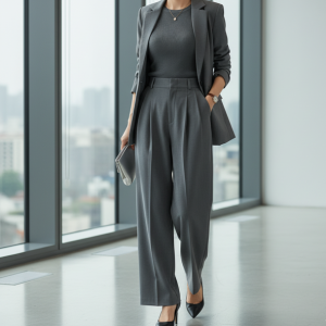 Gray Pleated Formal Trousers
