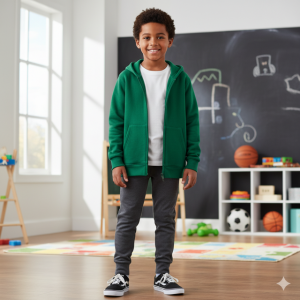 Green Zip Fleece Hoodie