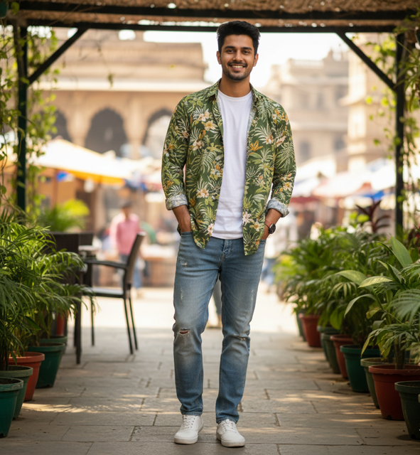 Green Floral Print Shirt