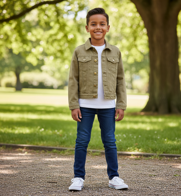 Khaki Cropped Denim Jacket