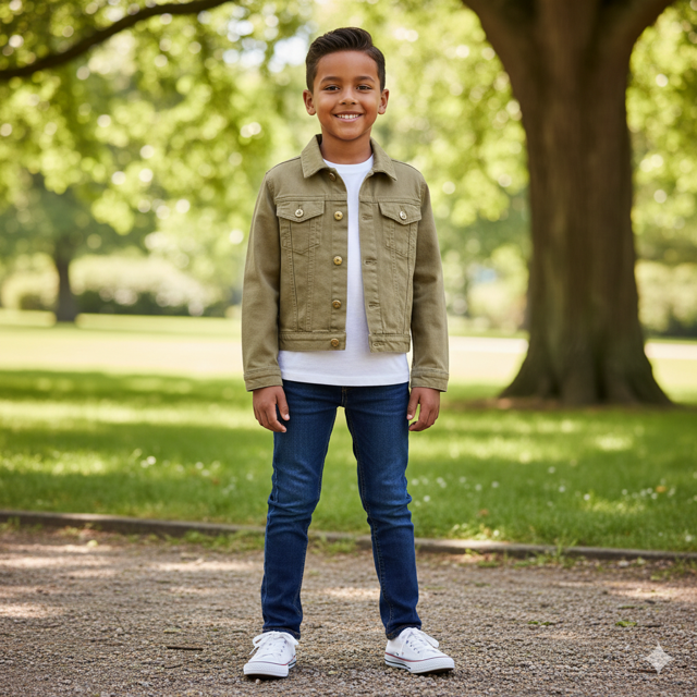 Khaki Cropped Denim Jacket