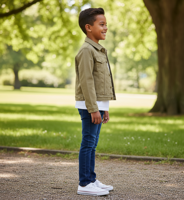 Khaki Cropped Denim Jacket - Image 2