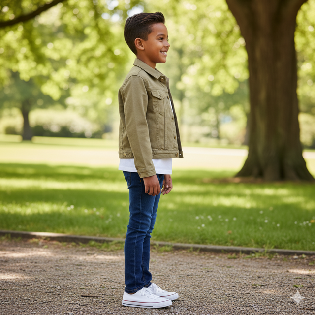 Khaki Cropped Denim Jacket - Image 2