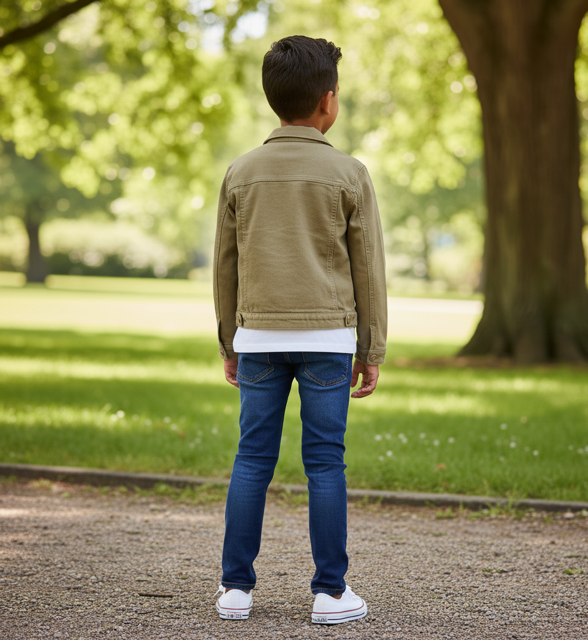 Khaki Cropped Denim Jacket - Image 3