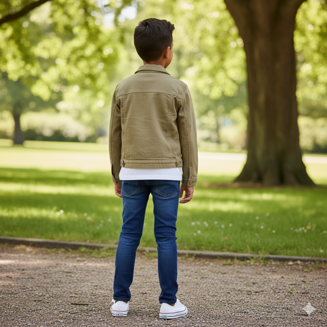 Khaki Cropped Denim Jacket - Image 3