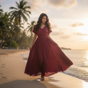 Maroon Rayon Maxi Dress