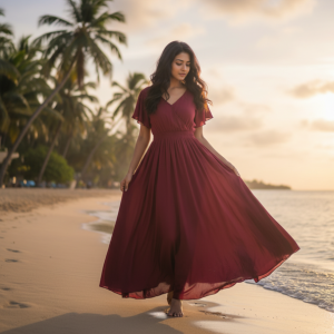 Maroon Rayon Maxi Dress