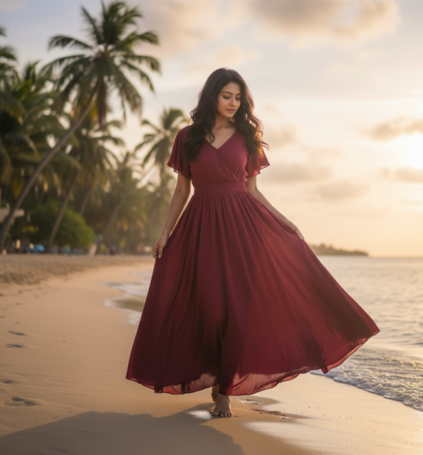Maroon Rayon Maxi Dress