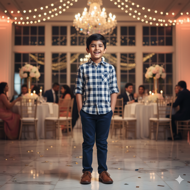 Navy Blue Checked Cotton Shirt