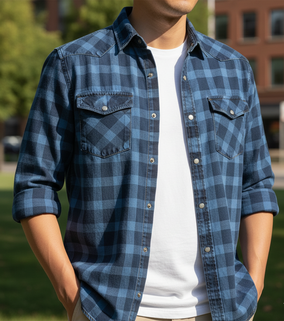 Indigo Blue Checked Casual Shirt - Image 2