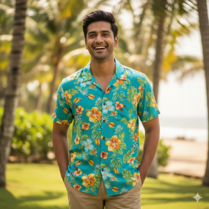 Teal Hawaiian Print Shirt