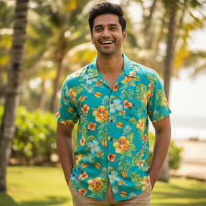 Teal Hawaiian Print Shirt