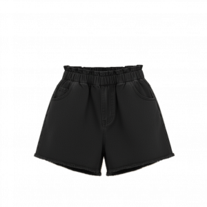 Black Denim Shorts with Frayed Hem
