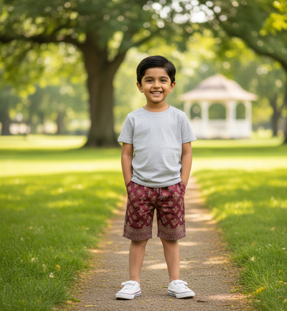 Maroon Printed Casual Shorts