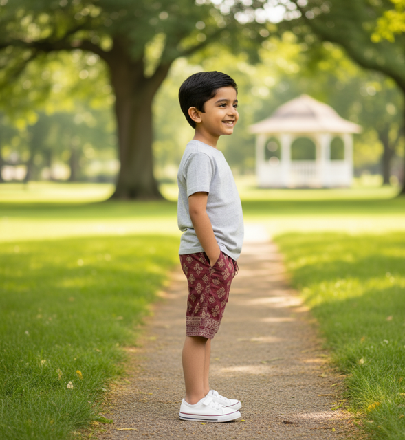 Maroon Printed Casual Shorts - Image 2