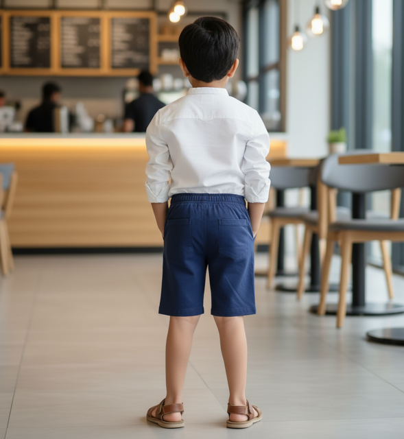 Navy Cotton Chino Shorts - Image 2