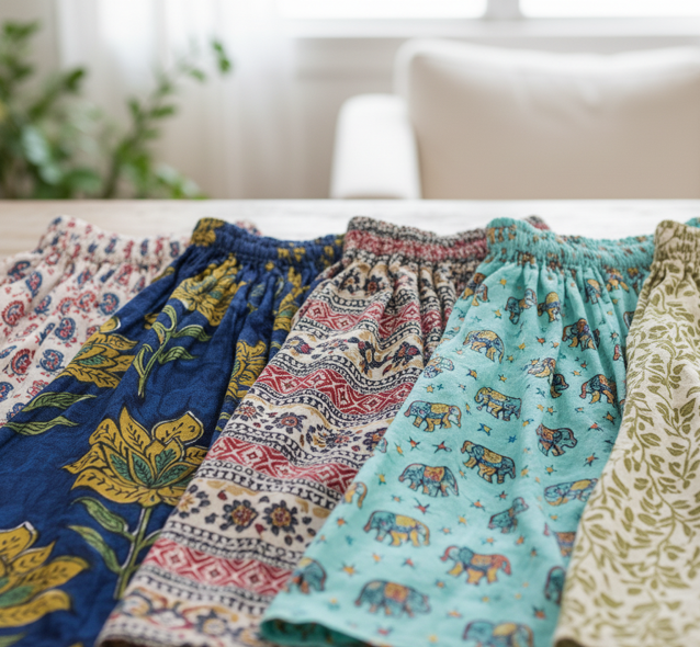 Printed Cotton Skirt with Elastic
