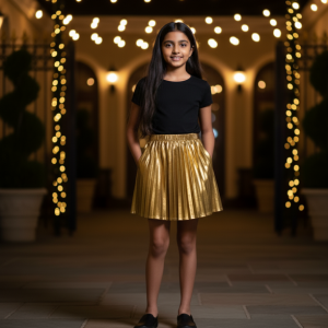 Metallic Gold Pleated Skirt
