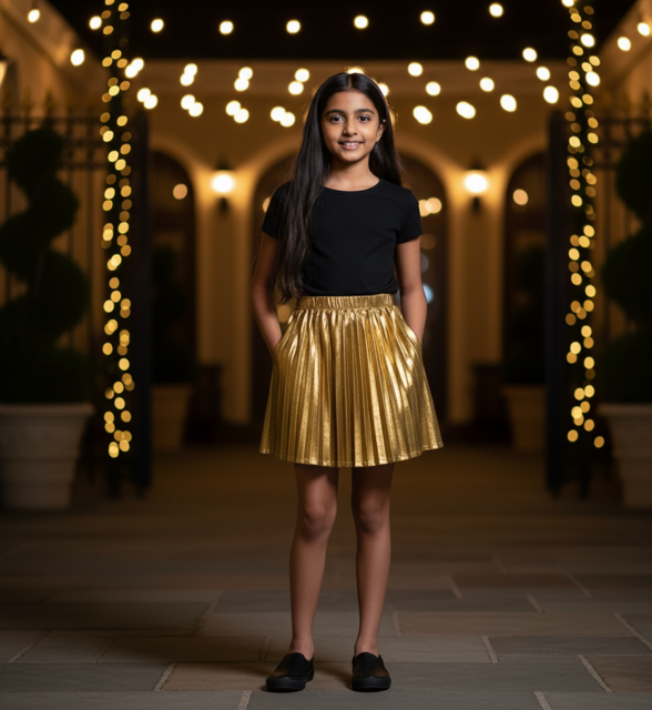 Metallic Gold Pleated Skirt
