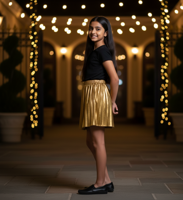 Metallic Gold Pleated Skirt - Image 2