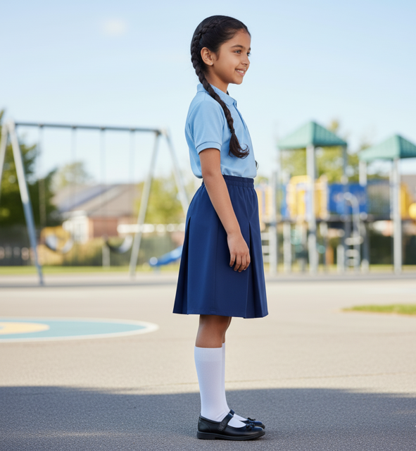 Navy Pleated Cotton Blend Skirt - Image 2