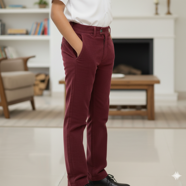 Maroon Corduroy Casual Trousers